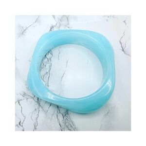 Aqua Blue Marbled Lucite Bangle Bracelet Chunky Statement 8" Summer Resortwear